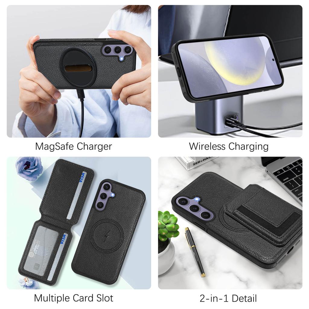 For Samsung Galaxy S25 Magnetic Case TPU + PU Leather Phone Back Cover with Detachable Card Holder