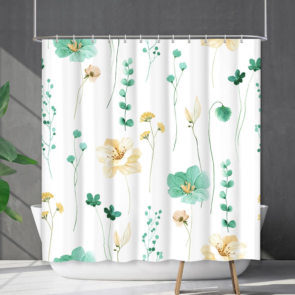 Shower Curtain Waterproof And Mildew-Proof 3D Digital Printing Plant Printing Shower Curtain Child Bathroom Partition Curtain