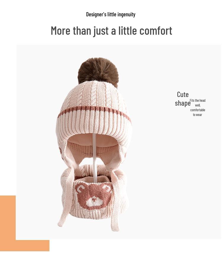 Children's Cute Bear Ear Winter Hat and Scarf Set - Warm, Windproof Knit for Students