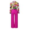 Women Floral Printed Turn Down Collar Long Sleeve Shirt Wide Leg Pants Two Piece Set