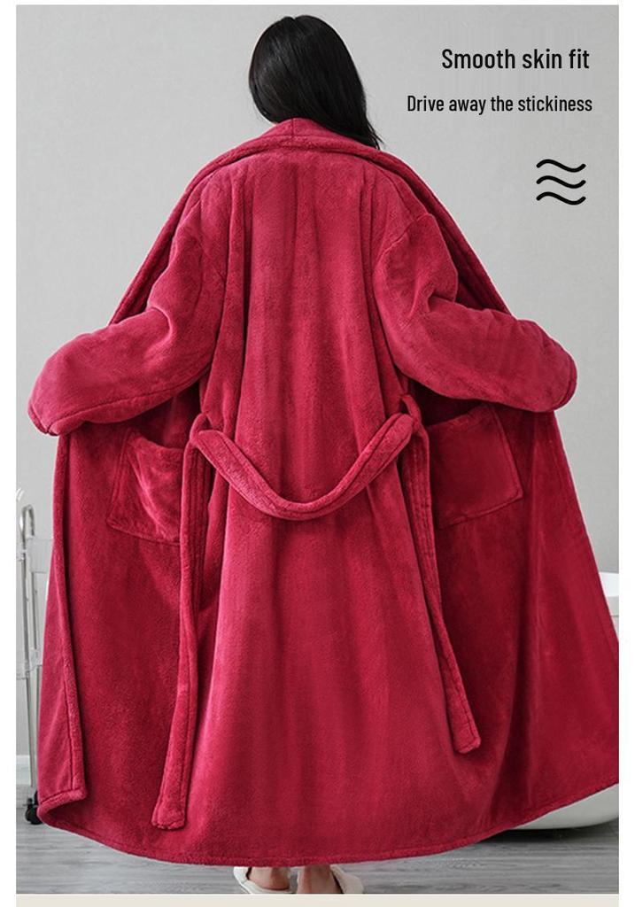 Couple's Thickened Coral Fleece Bathrobe - Autumn/Winter, Plus Velvet, Shawl Collar, Long Sleeve, Plus Size Homewear
