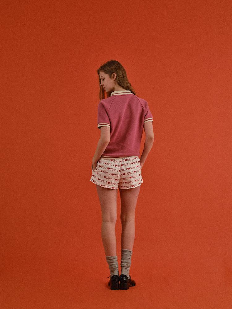 SUNDAY FRUIT MARKET W) Cherry Waffle Collar Tee Pink