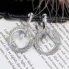 Rhinestone Ear Clips Round Diamond Earrings Elegant Hoop Earrings  Woman Girls