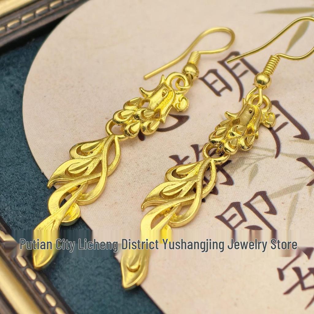 Gold-Plated Phoenix Long Ear Hooks: Stylish & Versatile Earrings for Women