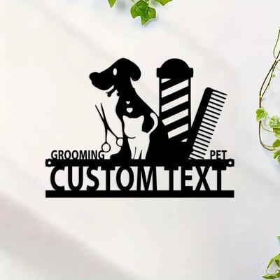 Custom Metal Sign Pet Grooming Salon Wall Art Barber Shop Decor Personalized Name Plate