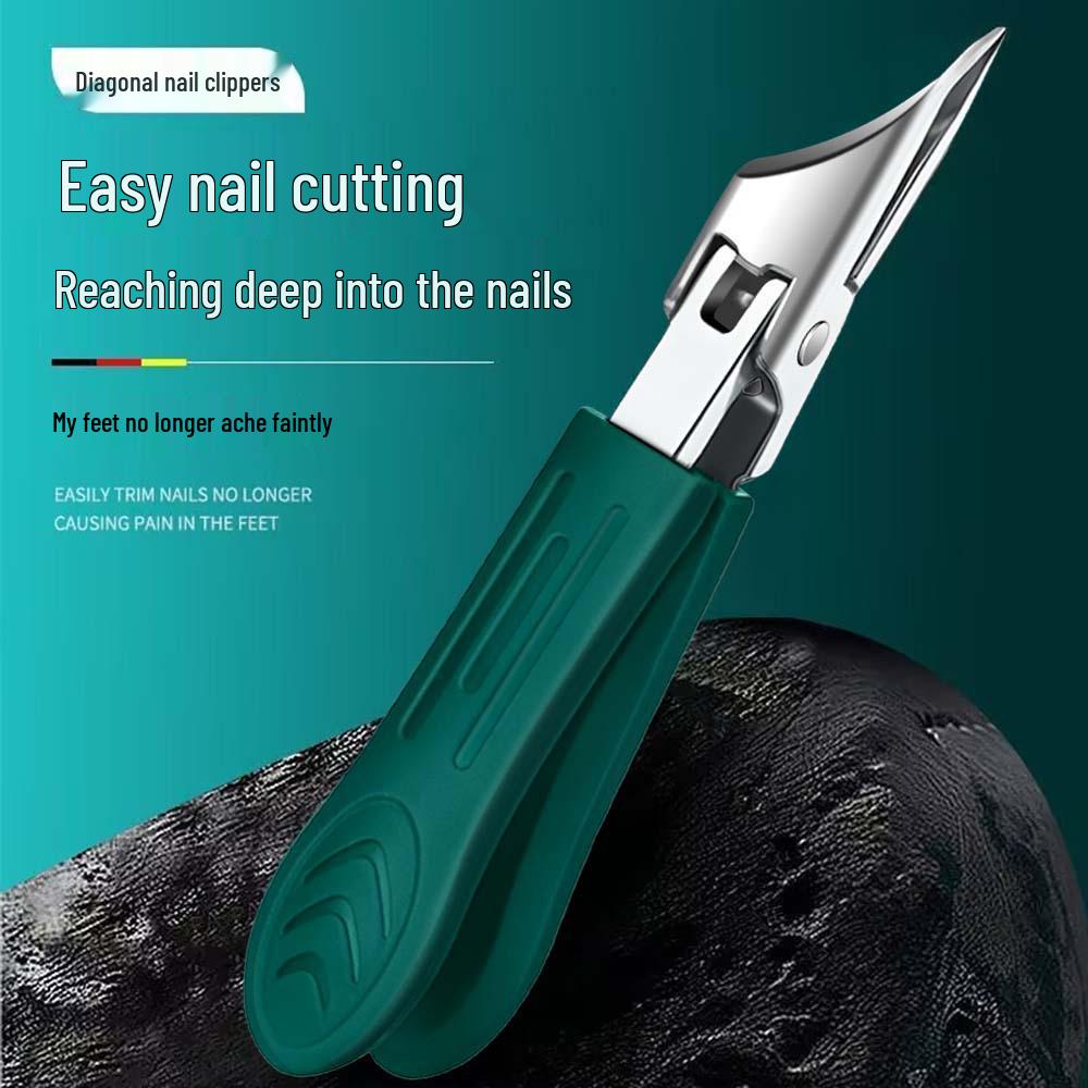 Specialized Cuticle Clippers with Angled Anti-Splash Tip for Tough Nails, Green Arrow Pattern Handle