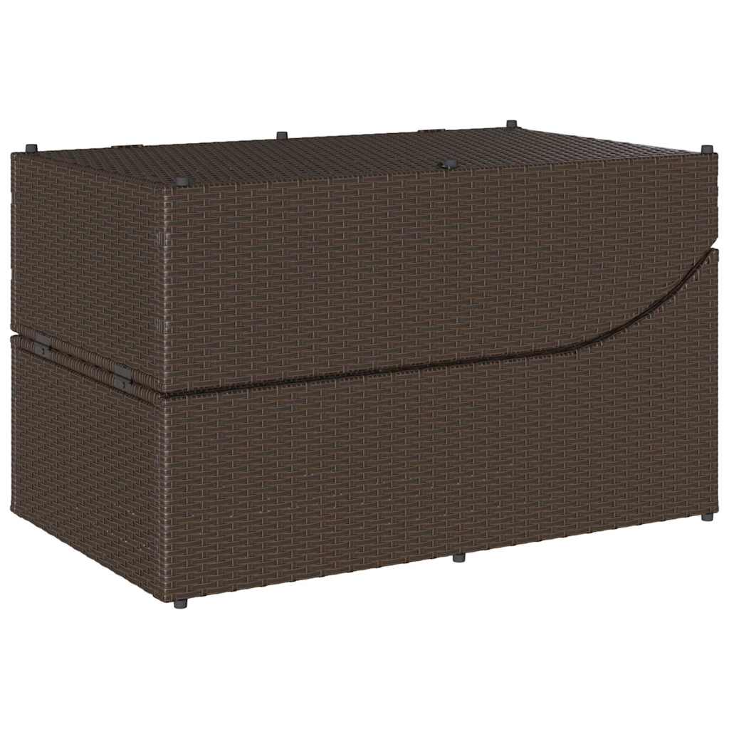 Folding Sun Lounger with Cushion and Storage Space Brown Poly Rattan