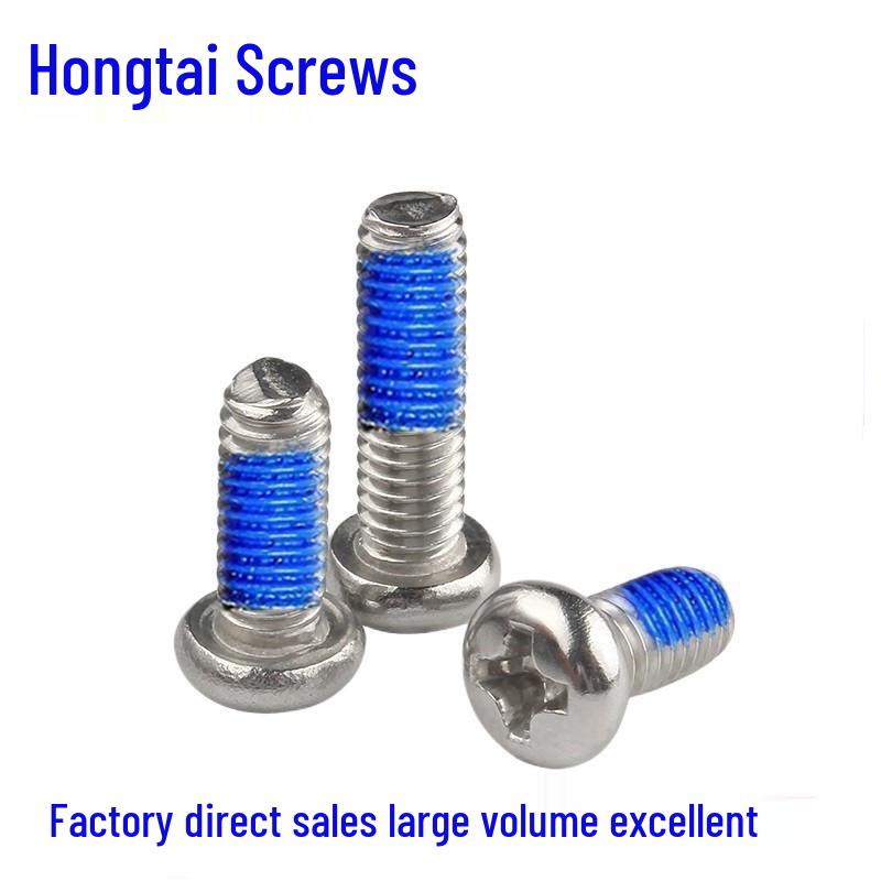 Nickel-Plated Pan Head Phillips Screw with Thread-Locking Adhesive (Sizes: M1.4-M5)