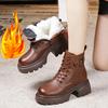 Plush Snow Boots Female Winter Leather Cotton Shoes for Women Thickened Bottom Ladies Ankle Boot