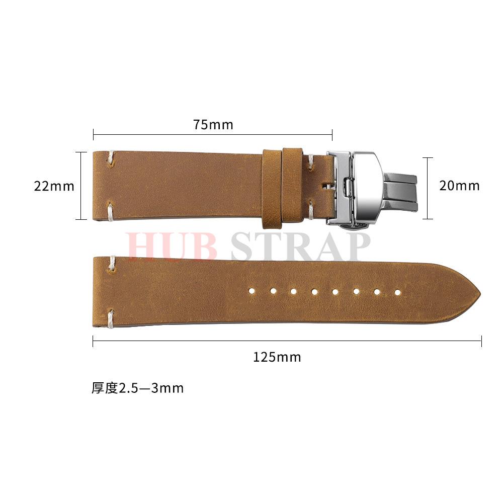 18/20/21/22/24mm Crazy Horse Cowhide Strap for Omega for Wrist Bracelet for Seiko Vintage Leather Watch Band Butterfly Buckle