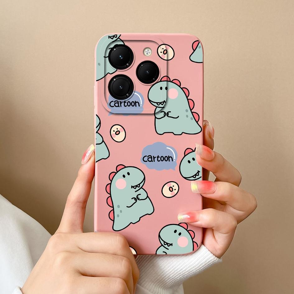Phone Case For Itel RS4 Infinix GT 20 Pro Hot 40 Zero 30 Note 40 Pro+ 5G Back Cover Lovely Dinosaur Screen Protector Matte Liquid Soft Silicone Bumper