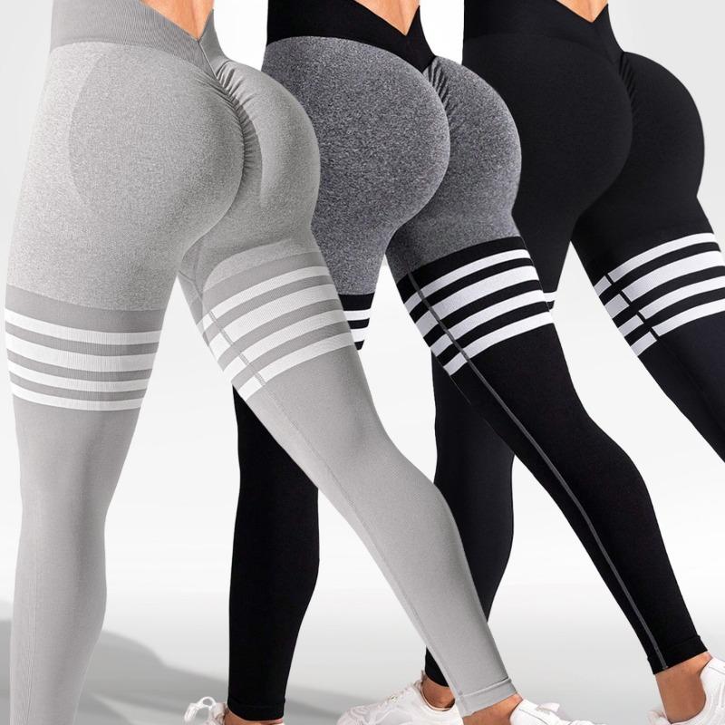 Striped Outdoor Sports Leggings Women's High Waist Hip Yoga Suit Quick-drying Running Sports Fitness Pants