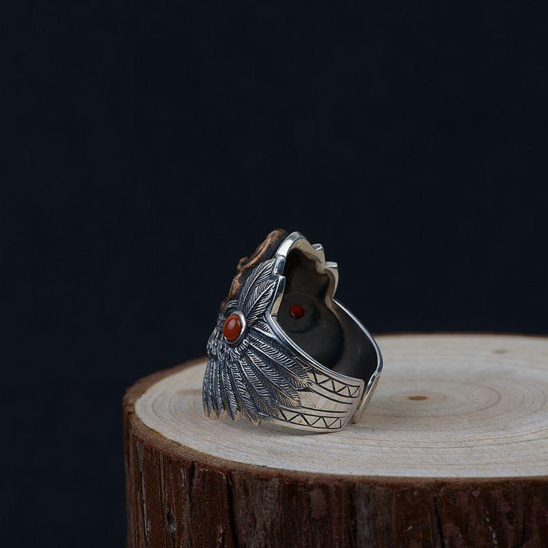 Adjustable Open Ring Men Women Vintage Indian Chief Face Design Punk Boho Statement Jewelry