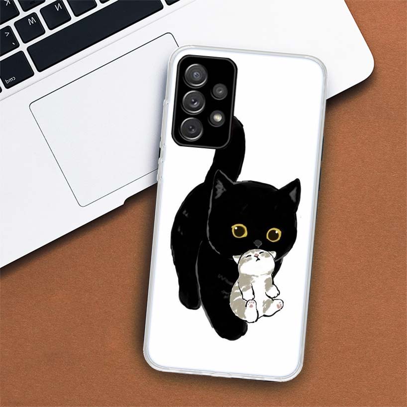 Black Cat Cartoon Cute Phone Case For Samsung Galaxy A55 A54 A53 A52 A15 A14 A13 A12 A35 A34 A33 A32 A25 A24 A23 A22 A04S A03S A
