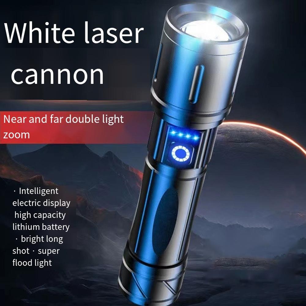 Strong Light Telescopic Zoom High-Power Flashlight Aluminum Alloy Multifunctional Outdoor Long-distance White Laser Flashlight