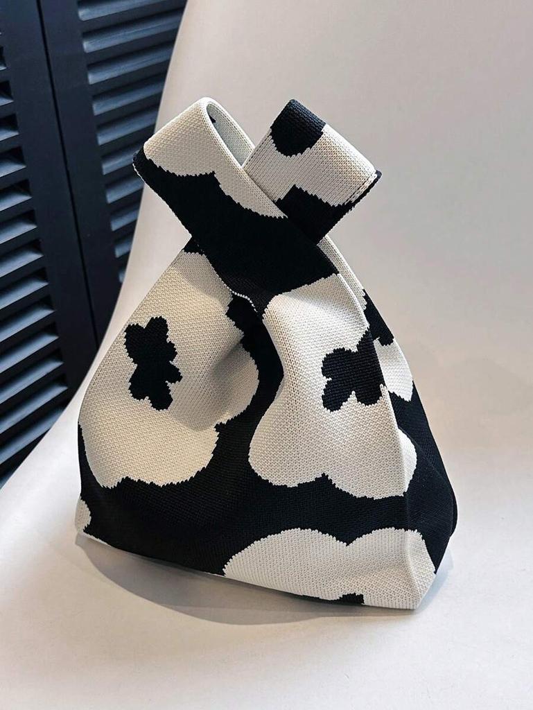 Strikket garnbøtteveske, multifunksjonell håndleddsveske, vevd veske, håndholdt tilfeldig veske med tegneserie. zwq