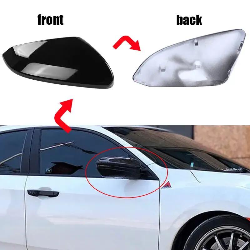 For Honda 10th Gen Civic 2016- Car Replacement Rearview Side Mirror Cover Wing Cap Exterior Door Rear View Case Trim Black