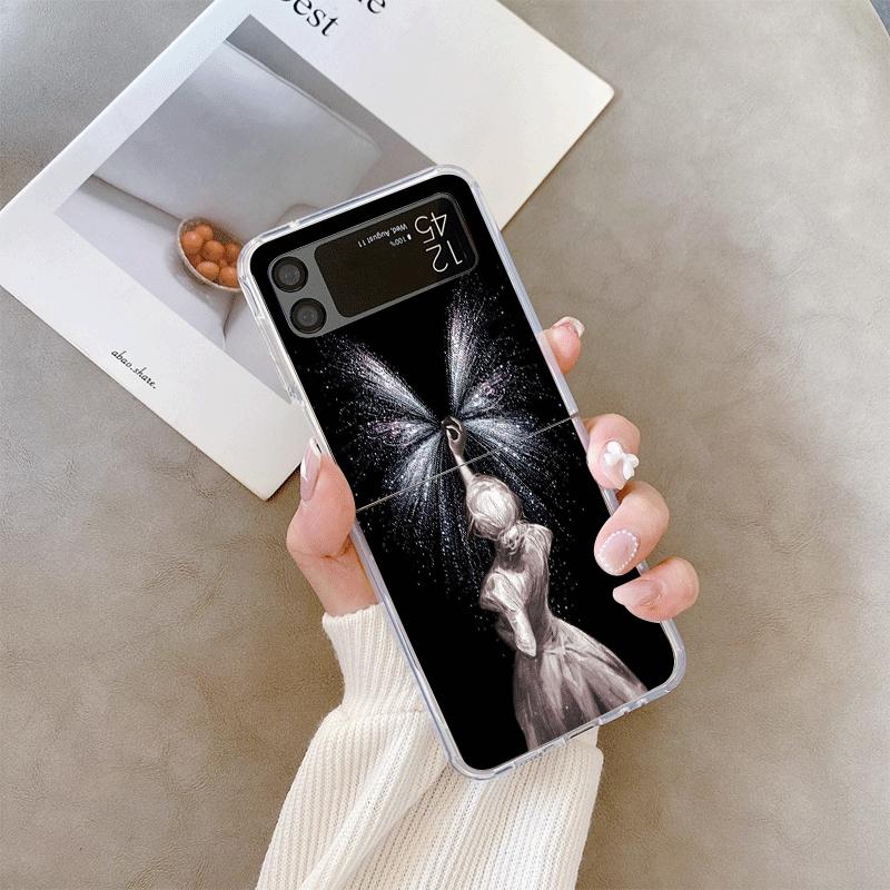 Creative Black Stardust Girl Pattern Phone Case for Samsung Galaxy Z Flip 7 Flip 6 5 4 3 Folding Cover for Z Flip7 Flip5 Fundas