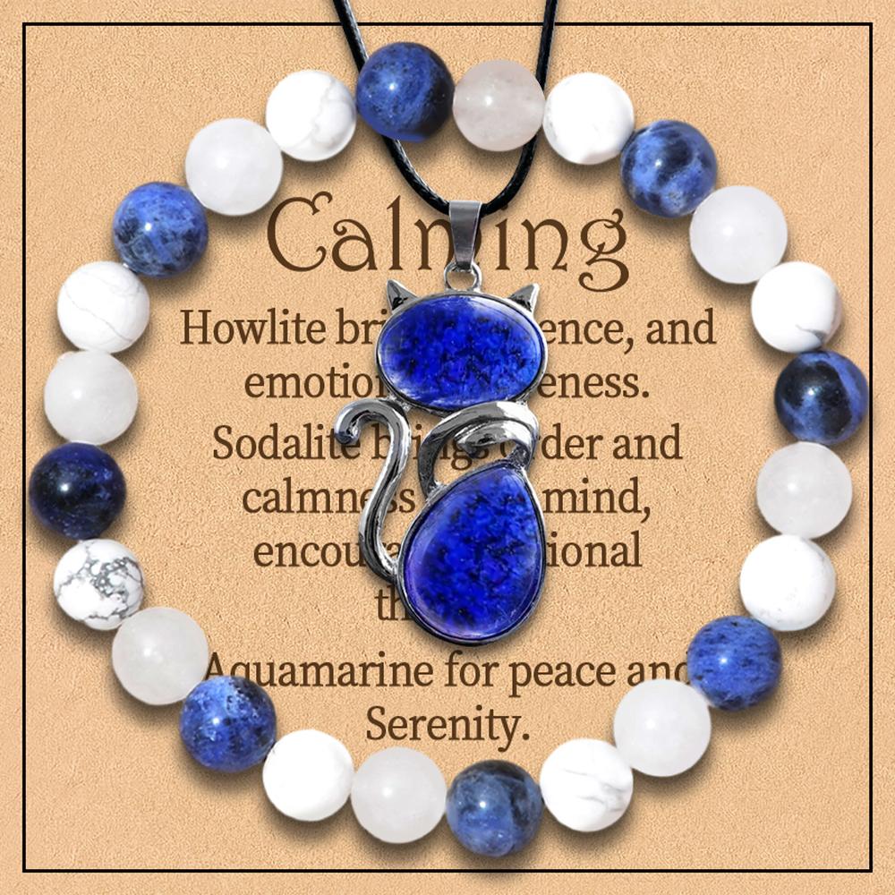 2 Piece Stylish Jewelry Set, Balancing Mood Bracelet Sodalite and Aquamarine Beaded Bracelet for Any Occasion