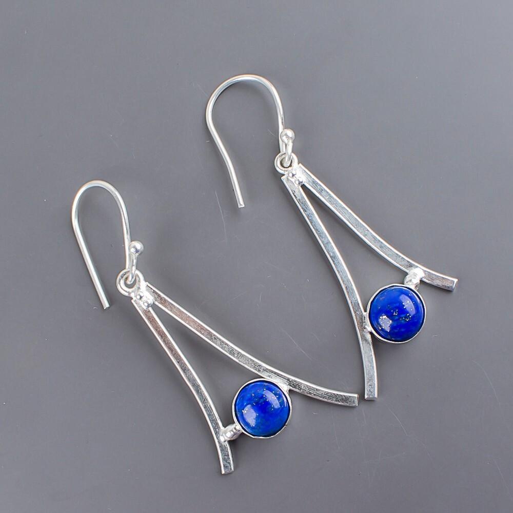 Lapis Lazuli Gemstone 925 Sterling Silver Handmade Dangle/Drop Earrings 1.45" EE-66-23