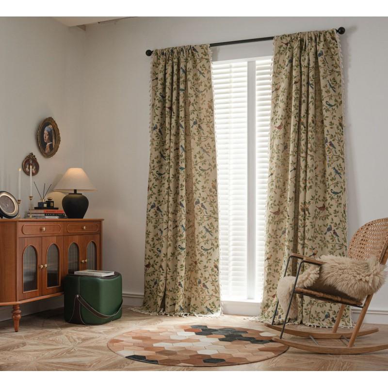 Floral Bird Jacquard Curtains Semi-Sheer Kitchen Balcony Window Drapes Rod Pocket Hook Grommet
