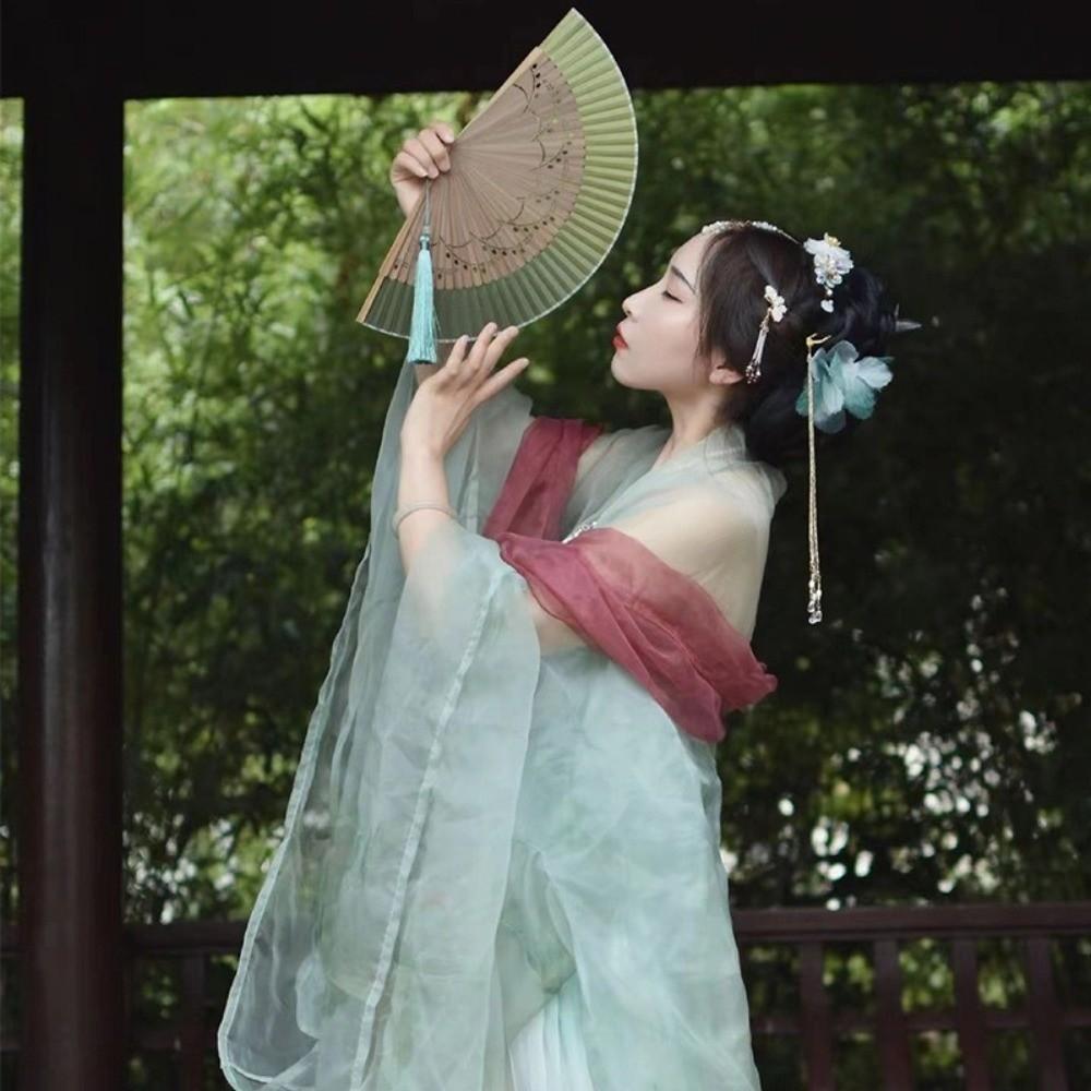 Tassel Chinese Style Silk Fan Decoration Handheld Shell Fan Bamboo Folding Fan  Female Dance