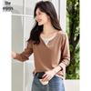 Ela Gosta de Camiseta Feminina Gola V Color Block Falsa Duas Peças