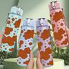 1PC Brown Cow Spot Seamless Pattern Print 750ml Color Plastic Sports Water Bottle Leakproof Flip Straw Lid Suitable for Sports Office Home Use