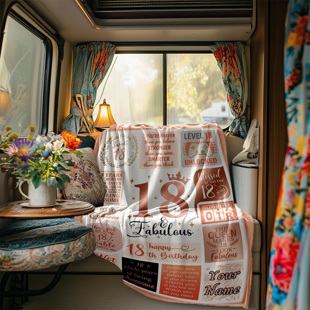 Celebrating Eighteen Years Of Brilliance And Strength Personalized Blanket Customize Text Comfortable For Picnics Outdoor Travel And Camping Sofa
