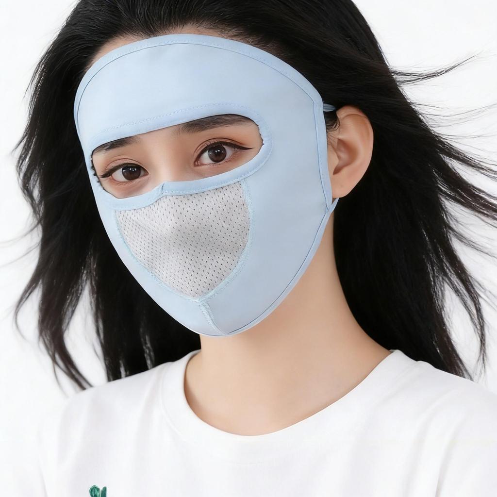 Women's Summer Anti-UV Cycling Mask & Goggles, Ice Silk Breathable Full Face Cover with Integrated Hood.