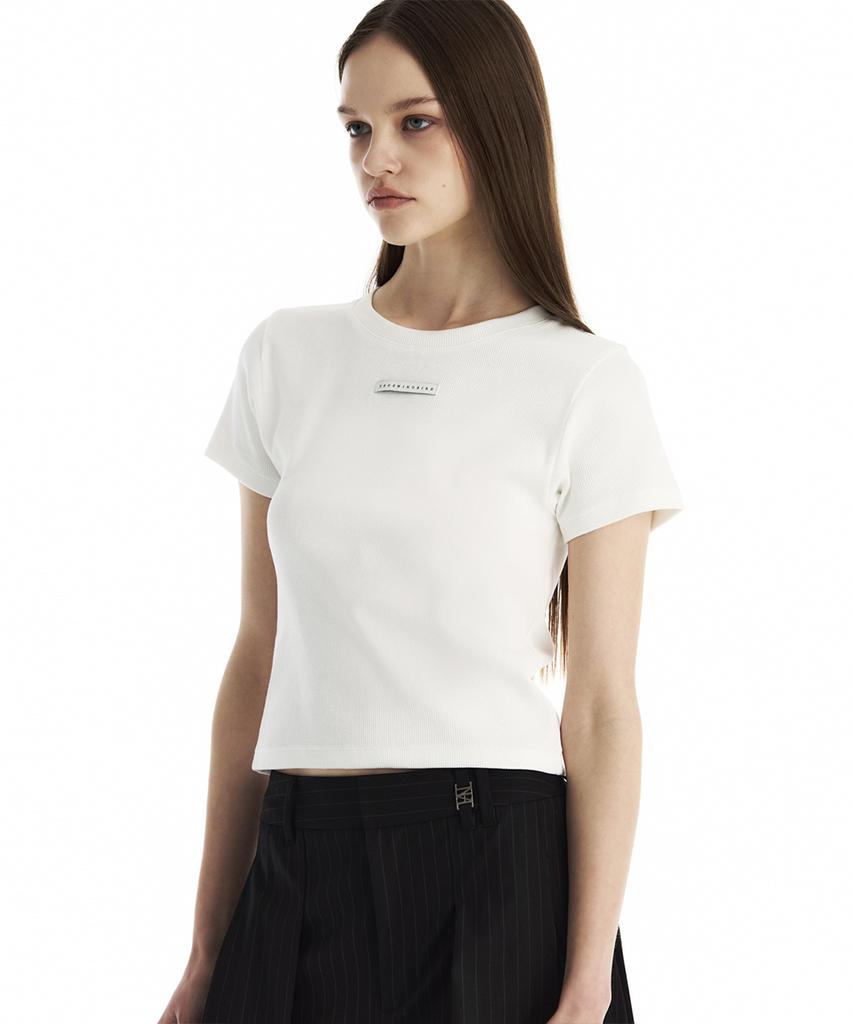 Teulimingbeodeu Slim-Fit Ribbed Short Sleeve T-Shirt [ White ]