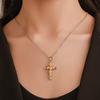 1pc Retro Pendant Necklace with Cross and Rose Flower, Three Colors Options