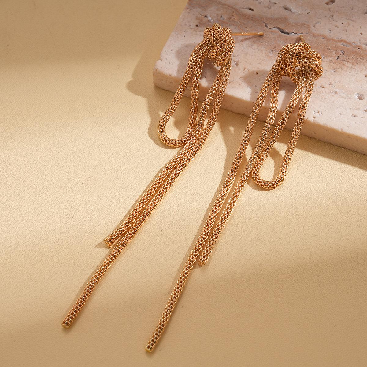 Chain knotted tassel stud earrings metal design earrings earrings