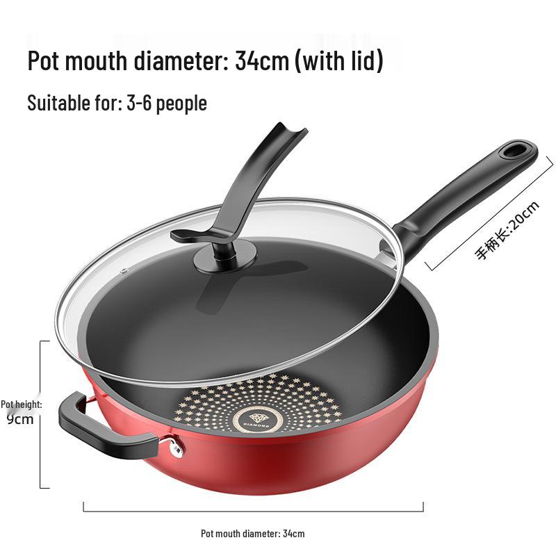 Wok cu fund plat antiaderent - Tigaie de uz casnic cu fum ușor, compatibilă cu toate tipurile de aragaz