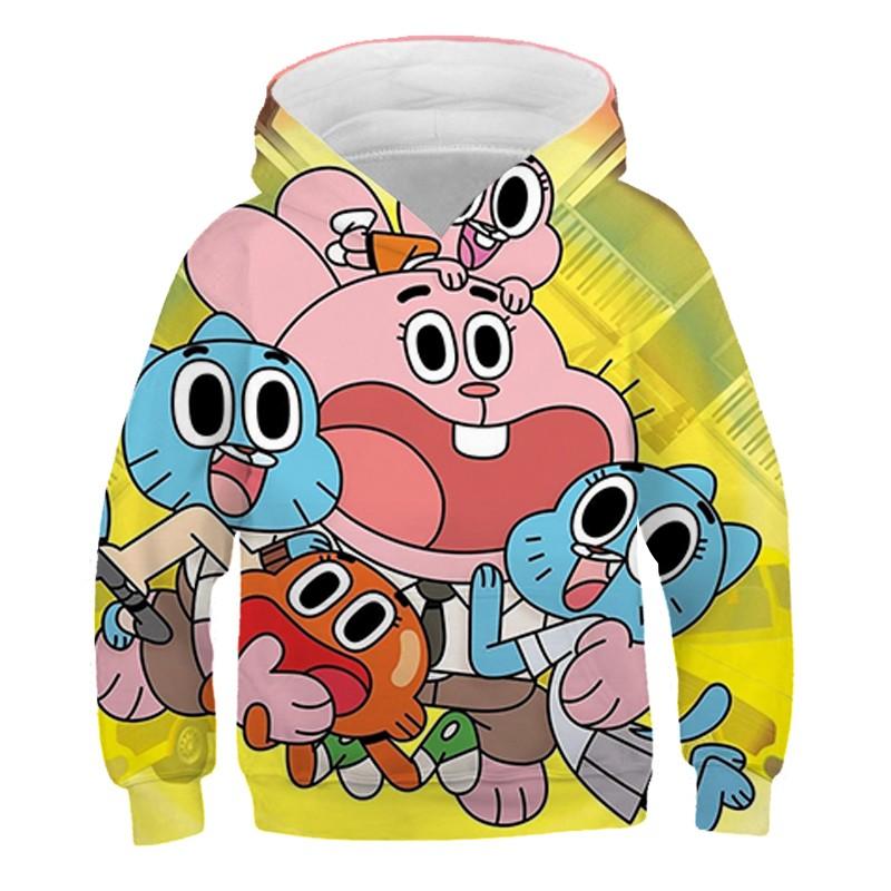 Spring and Autumn Animated Cartoon Gumball's Wonderful World 3D Printed Pullover Cute Vibrant Fun Long Sleeves Hooded Sweatshirt