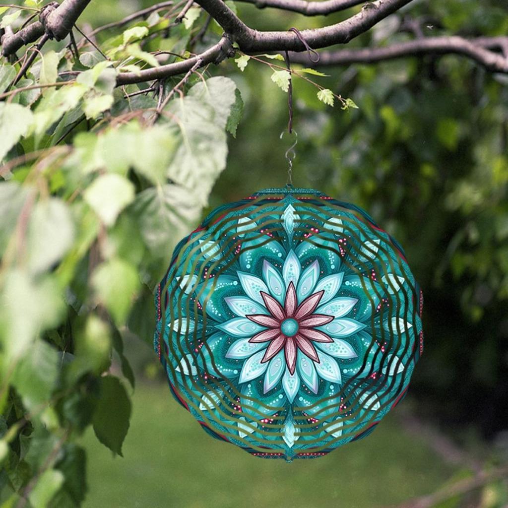 10 Inch Hanging Spinner Wind Chime with Mandala Design 360 Degree Hook for Garden Balcony Lawn Summer Decor Creative Gift Idea
