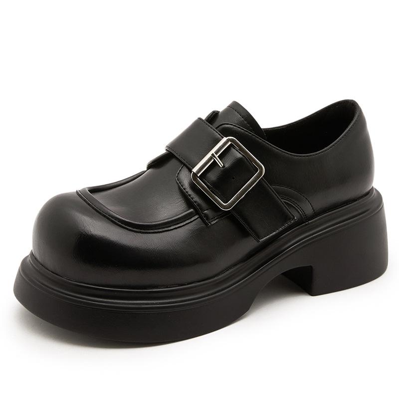 

Leather loafers women s platform spring and autumn 2025 new thick heel big head small leather shoes women s British style uniform JK Japanese 40