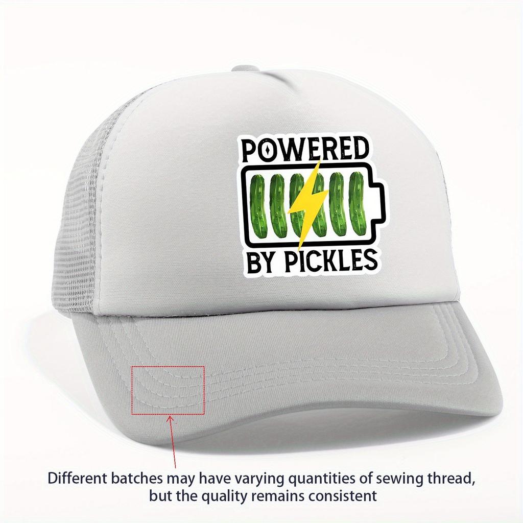 Powered By Pickles Battery Graphic Trucker Hat Breathable Mesh Adjustable Casual Cap