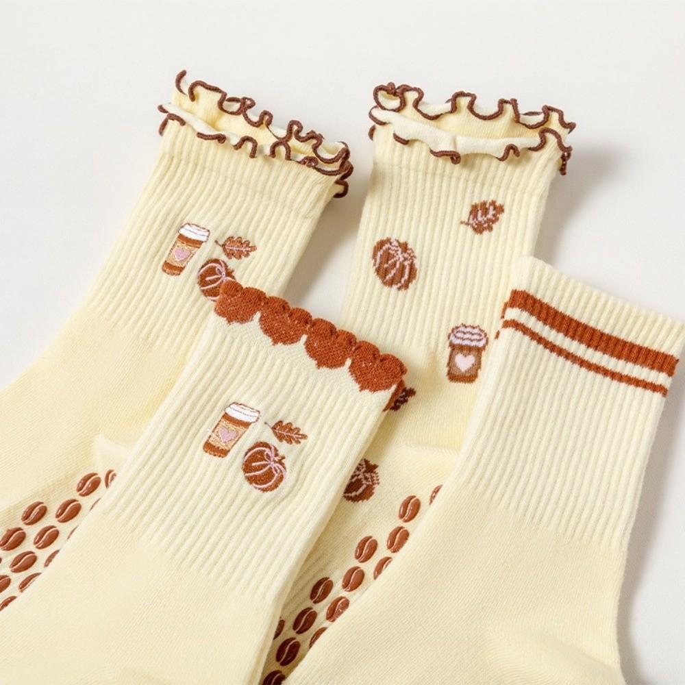 Pumpkin Embroidery Yoga Socks Breathable Cuffed Mid Tube Socks Professional Floor Socks for Women