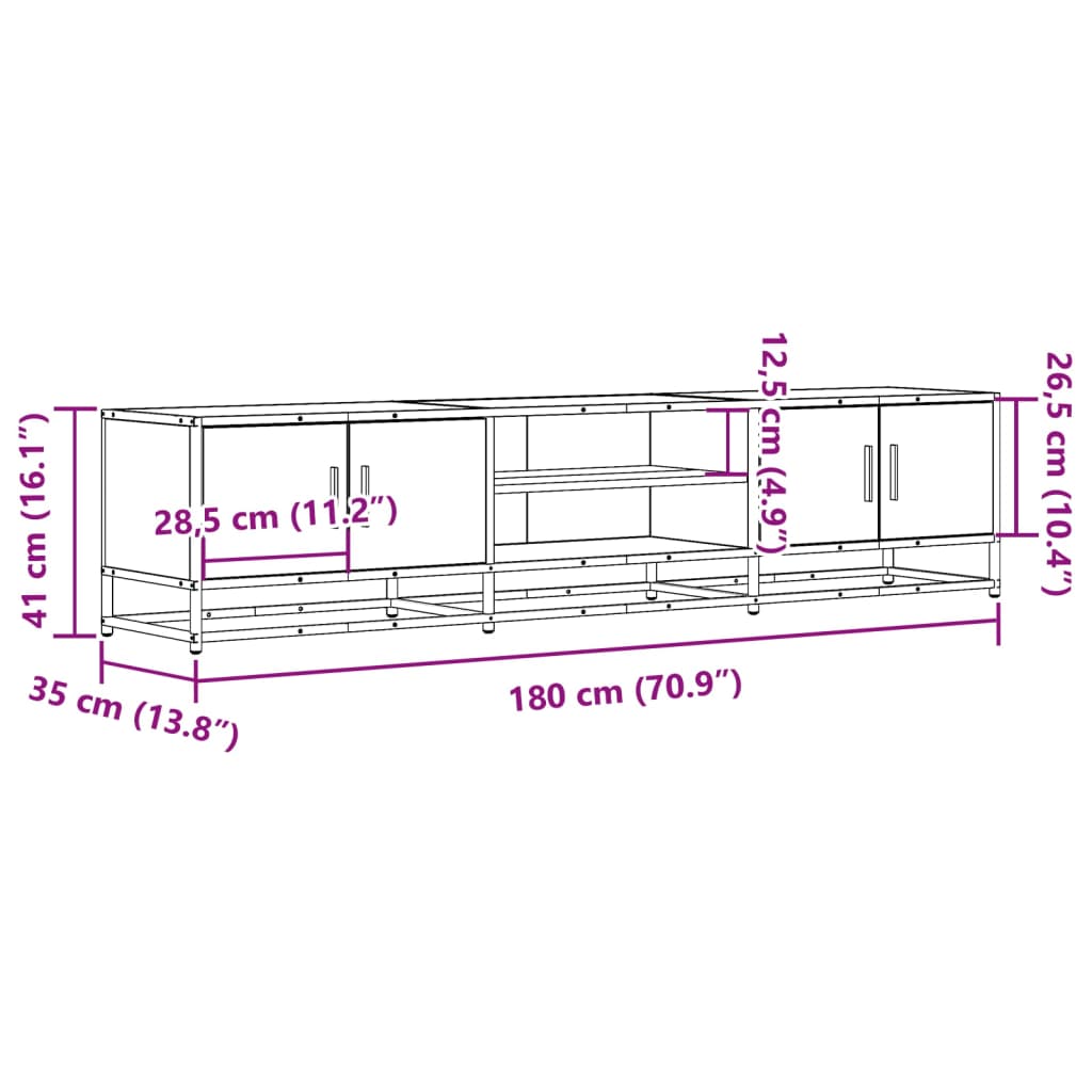 TV Stand in Sonoma Oak Finish 180 x 35 x 41 cm Engineered Wood