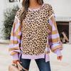 Womens Casual Oversized Round Neck Sweatshirt With Leopard Print Patchwork Stripe Design 2026