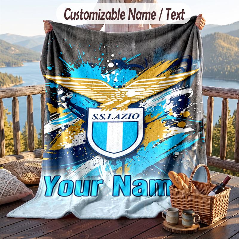 Flannel Blanket Lazio FC Print Custom Name Text Soft Throw for Sofa Bed