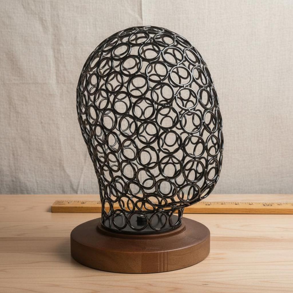 Espositore per Cappelli Base in Legno Testa Metallica Manichino Stand Stile Antico per Salone,