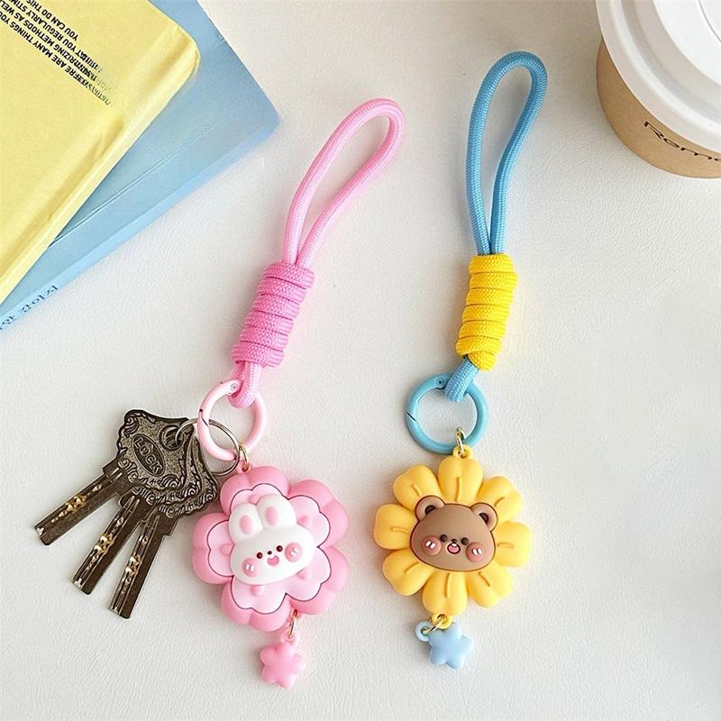 Cute Bear Rabbit Small Animal Flower Keychains Cartoon Kawaii Car Keyring Backpack Pendant Decoration Accessories Gifts
