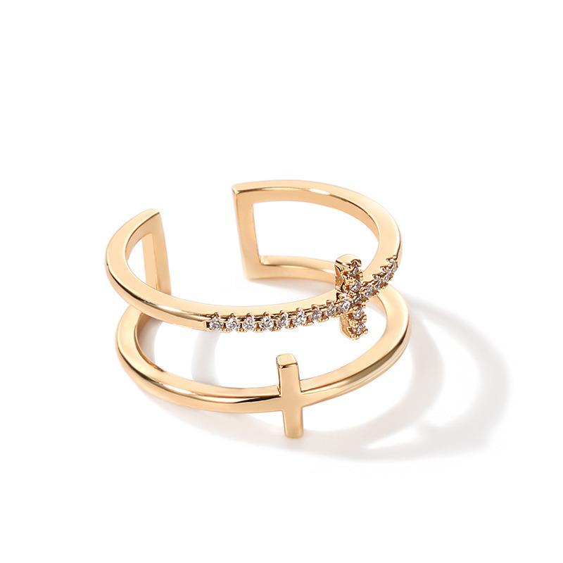 Color Double Cross Flashing Zircon Open Rings For Women Student Korean Index Finger Ring  Fashion Jewelry Gift