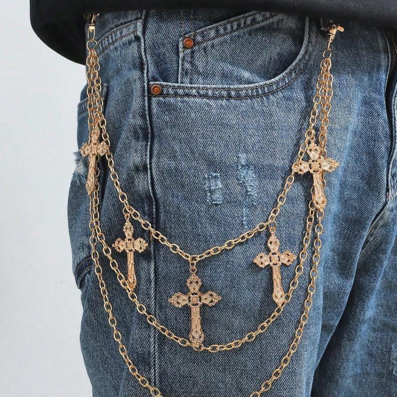 1pc Men Cross Pendant Multi-Layered Metal Fashion Accessory Hip Hop Punk Style Chain For Pants Street Halloween Autumn-Winter Accessories