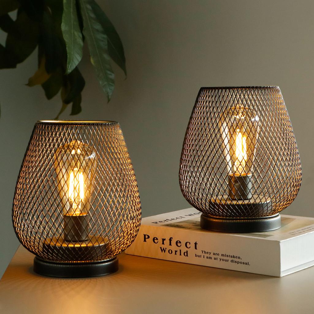 Freeshipping Birdcage Shape Table Lamp Cordless Battery Lamp Nordic Brown Decorative Indoor Light