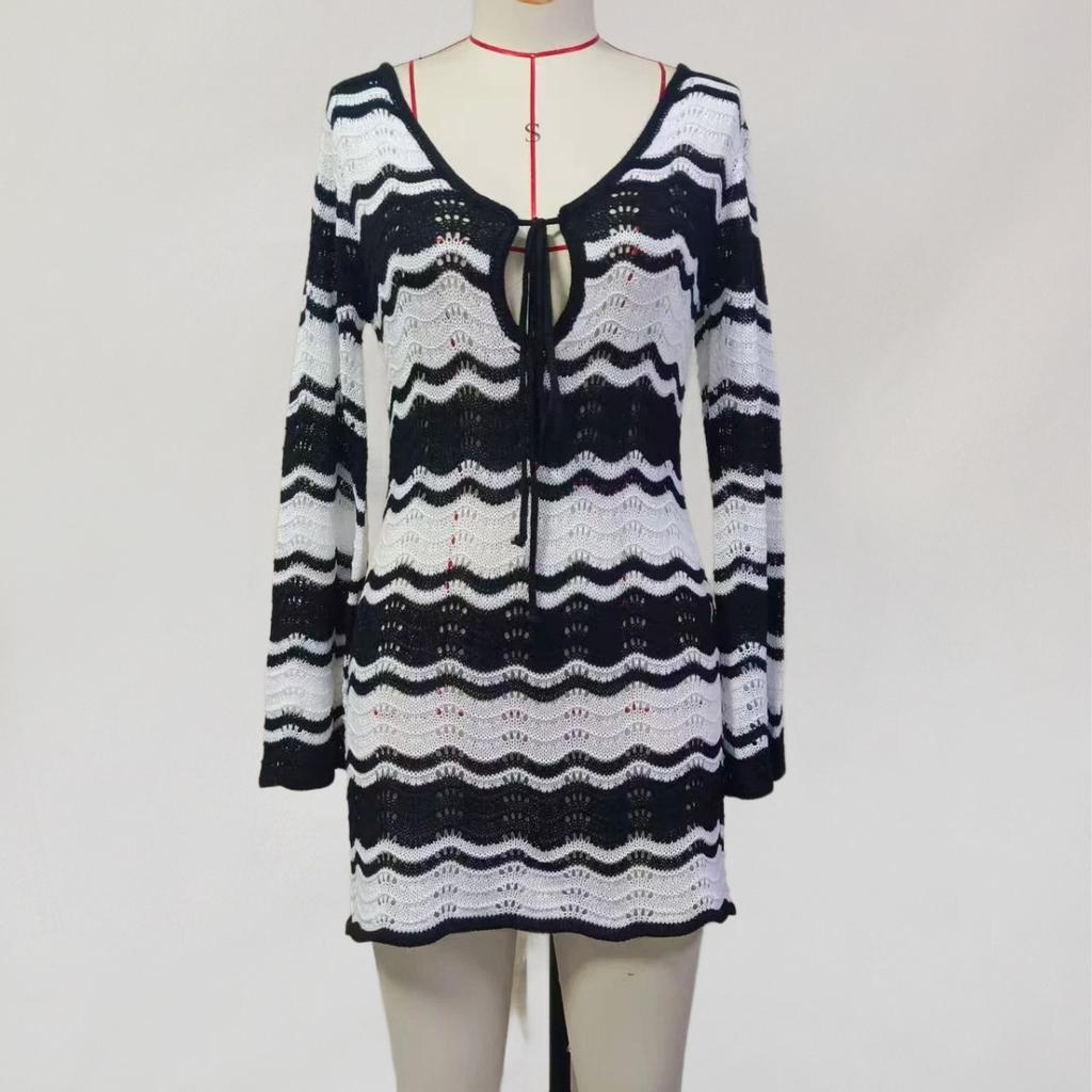 Beach Dress for Women Striped Sexy Hollow Beach Bikini Swimsuit Women's Dress