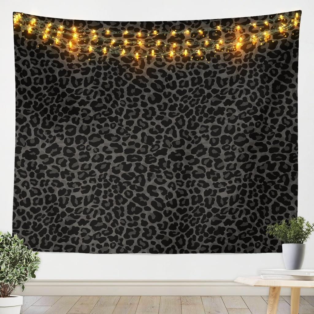 Arazzo Stampa Leopardo Nero Grigio, Appeso a Parete con Motivo Animale Selvatico per Camera da Letto, Soggiorno e Stanza dello Studente, Decorazione per la Casa Estetica Gotica