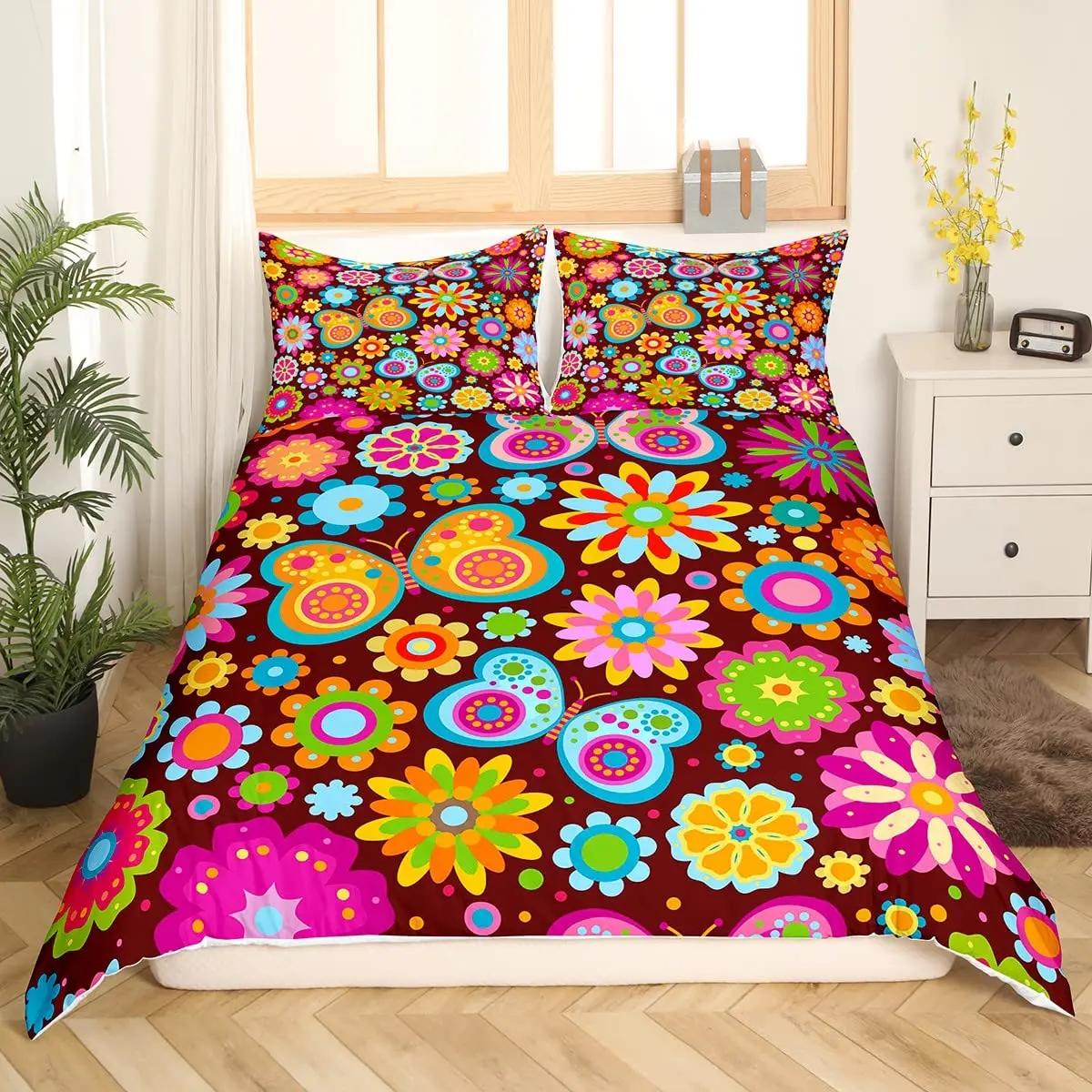 

Retro Flowers Duvet Cover Watercolor Yellow Floral Green Leaves Plant Comforter Cover And 2 Pillowcases Trippy Style Bedding Set AU Single(140*210cm)3pcs